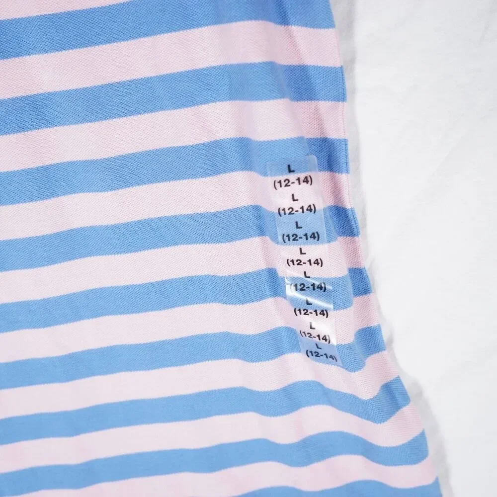 NWT Polo Ralph Lauren Girls Sleeveless Striped Dress Blue Pink Ruffle Large